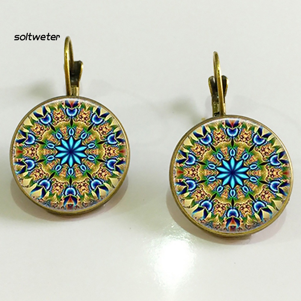 Khuyên Tai Dáng Tròn Phối Mặt Hoa Lá Phong Cách Vintage