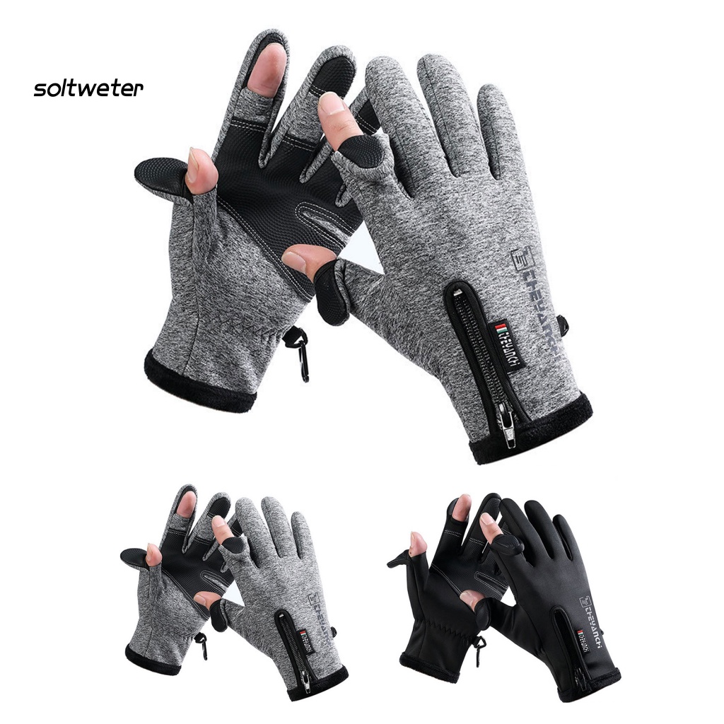 1 Đôi Găng Tay Đạp Xe 2 Ngón Chống Mòn Giữ Ấm Có Khóa Kéo Có Thể Chạm Màn Hình Cảm Ứng