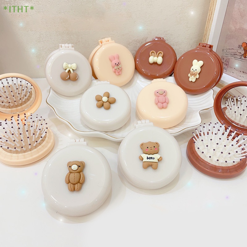 Lược Chải Tóc Mini Kèm Gương Hình Gấu Dễ Thương Dành Cho Bé Gái Mới