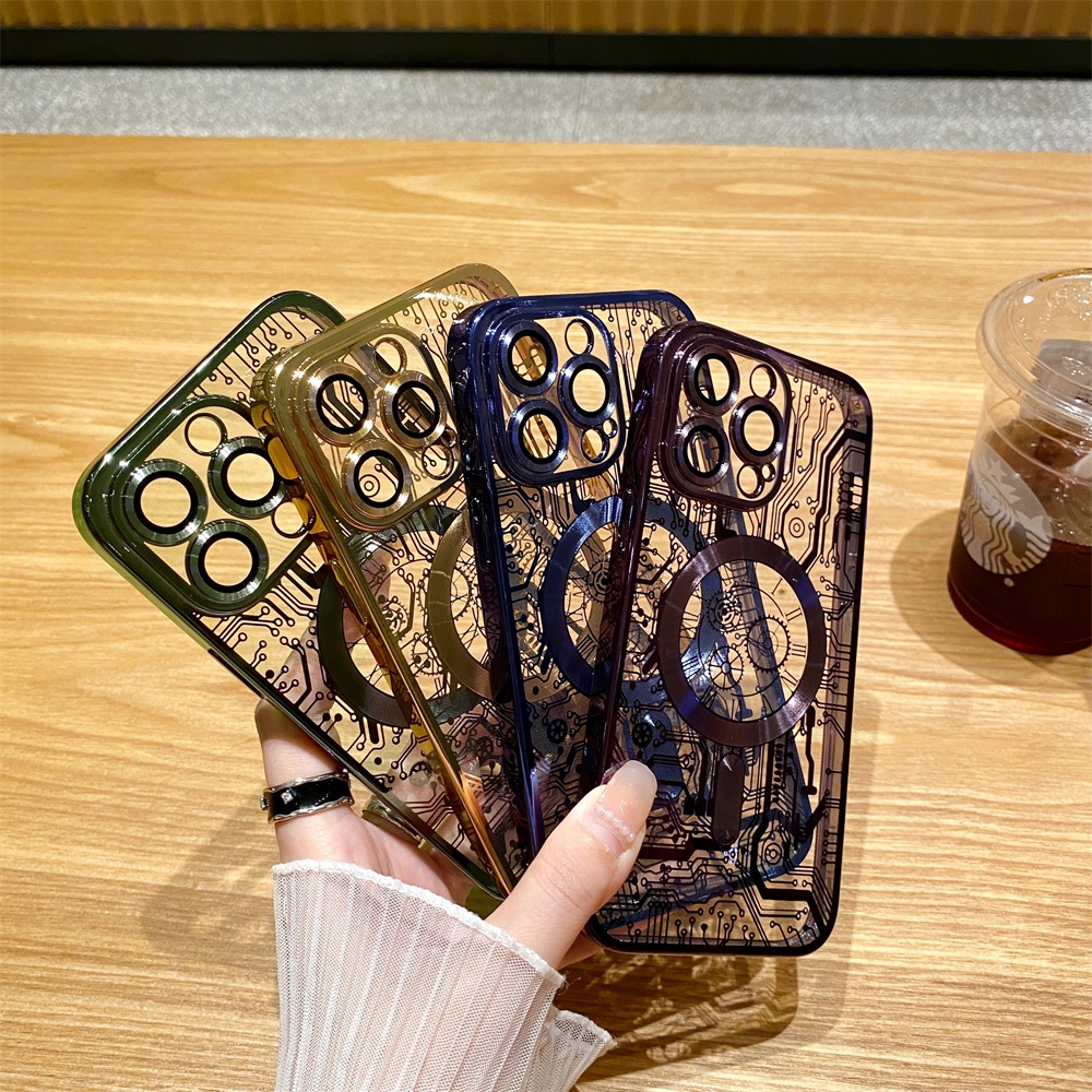 Ốp Điện Thoại Silicon Mềm Trong Suốt Chống Sốc Mạ Điện In Họa Tiết Mạch Cho iPhone 11 12 13 14 Pro Max 11pro 14 plus