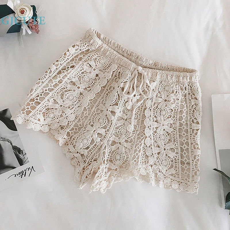 Quần Short Legging Dây Rút An Toàn Dáng Rộng In Hoa Cắt Móc Kiểu Bohemia Dễ Thương WTD