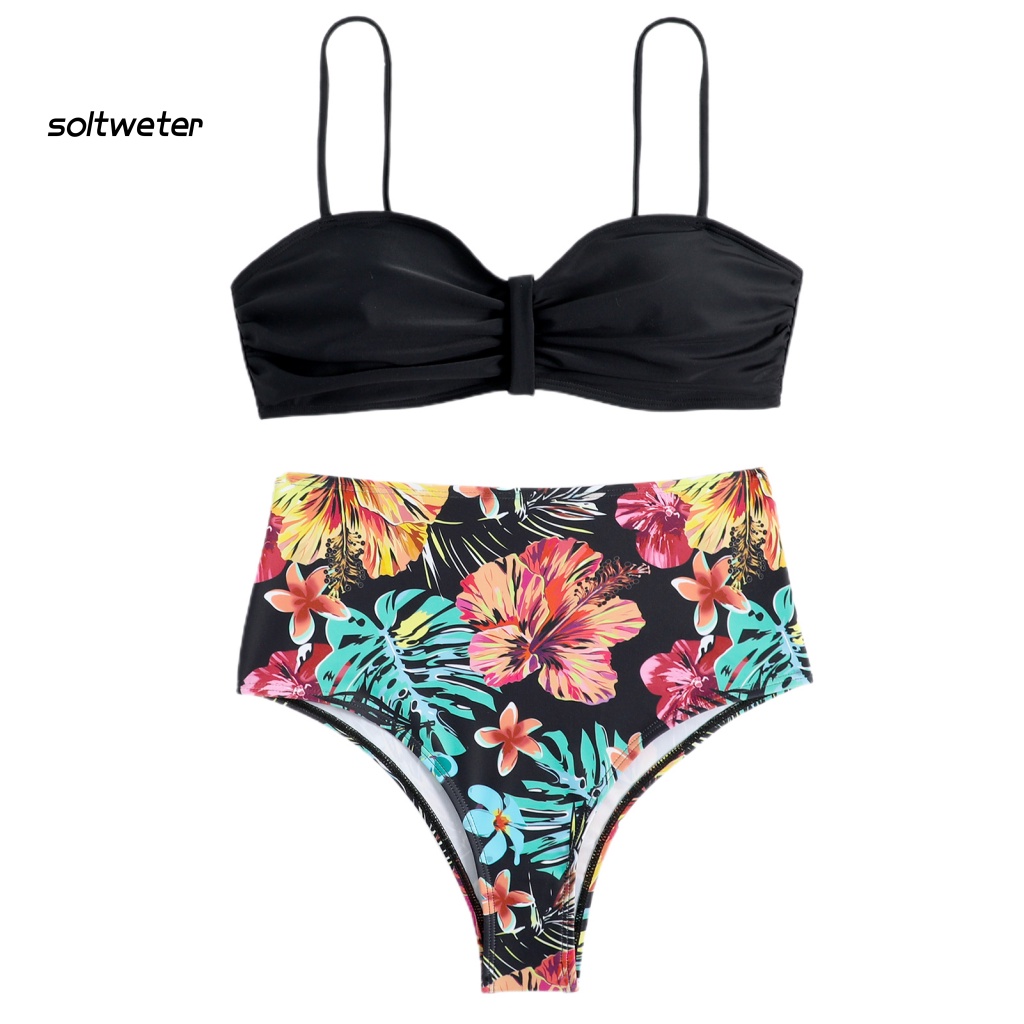 Bộ Bikini 2 Mảnh Màu Sắc Trơn Lưng Cao Có Thể Điều Chỉnh Cho Nữ