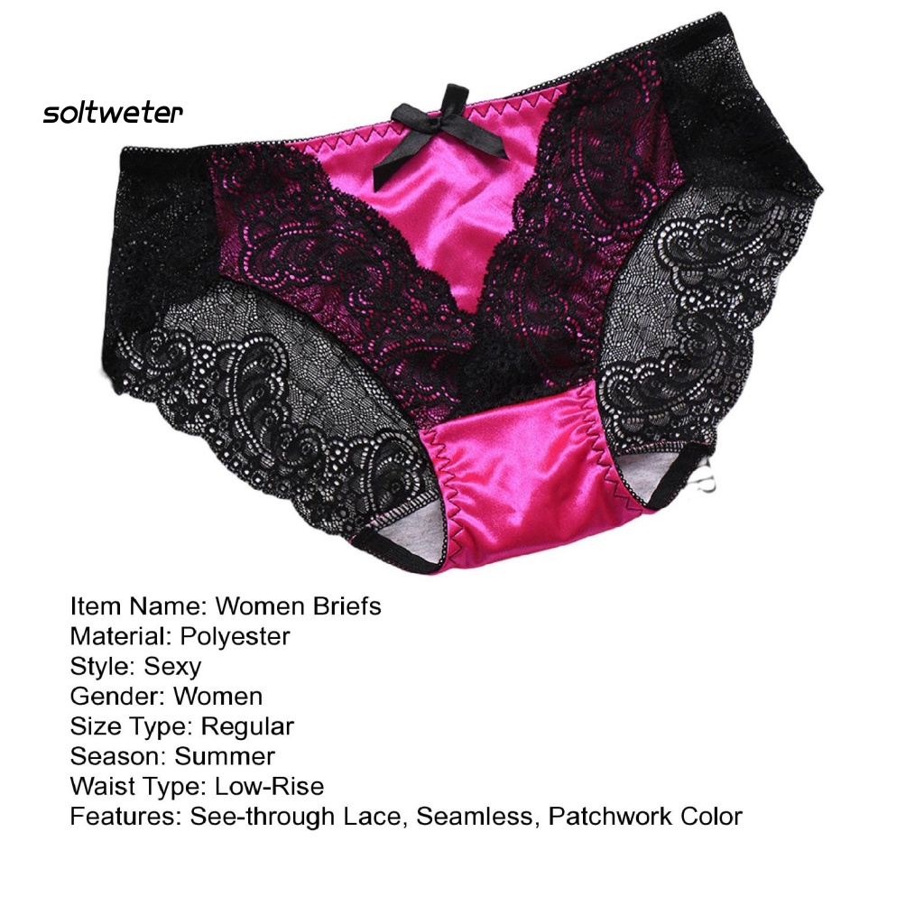 Quần Lót Cotton Satin Lưng Thấp Phối Ren Xuyên Thấu Quyến Rũ Cho Nữ