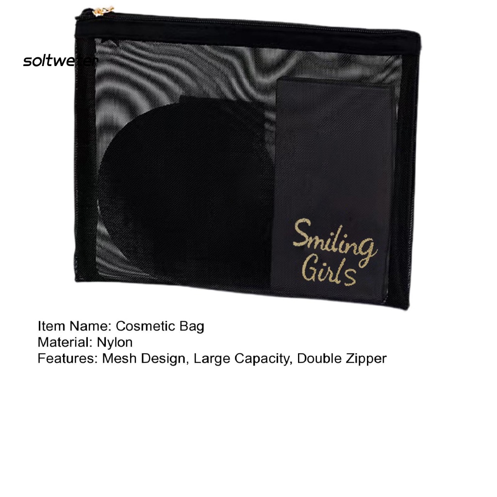 Túi Lưới Đựng Mỹ Phẩm Sức Chứa Lớn Có Khóa Kéo Đôi Đa Năng Tiện Dụng