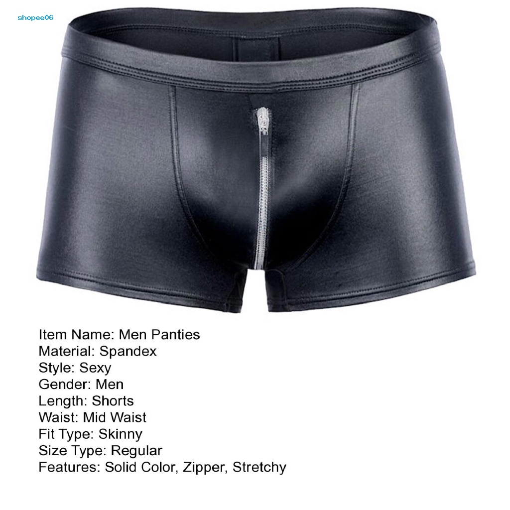 Quần Lót Nam PEMG Chữ U Hở Đáy Chất Liệu Giả Da Phối Khóa Kéo Màu Trơn Co Giãn Tốt Dùng Trang Trí Phòng Khách