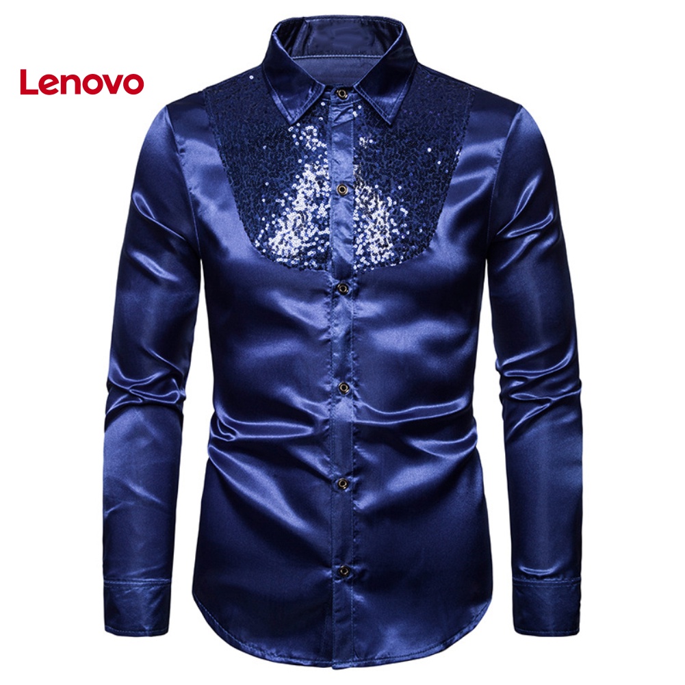 Áo Sơ Mi Nam Dài Tay Màu Sắc Trơn Hình Hoa Hướng Dương Đính Kim Sa Lấp Lánh