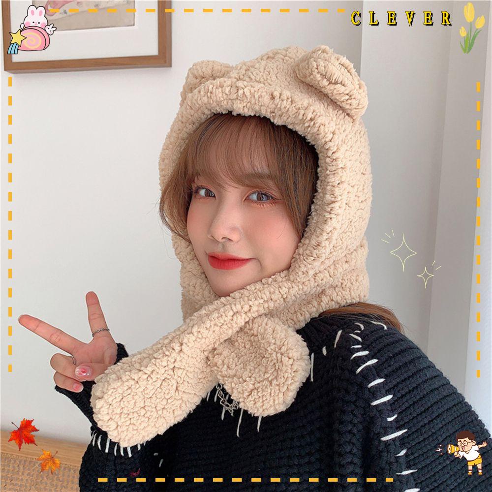 CLEVER Mũ Tai Gấu Nhồi Bông Dễ Thương Thời Trang Mùa Đông Cho Nữ