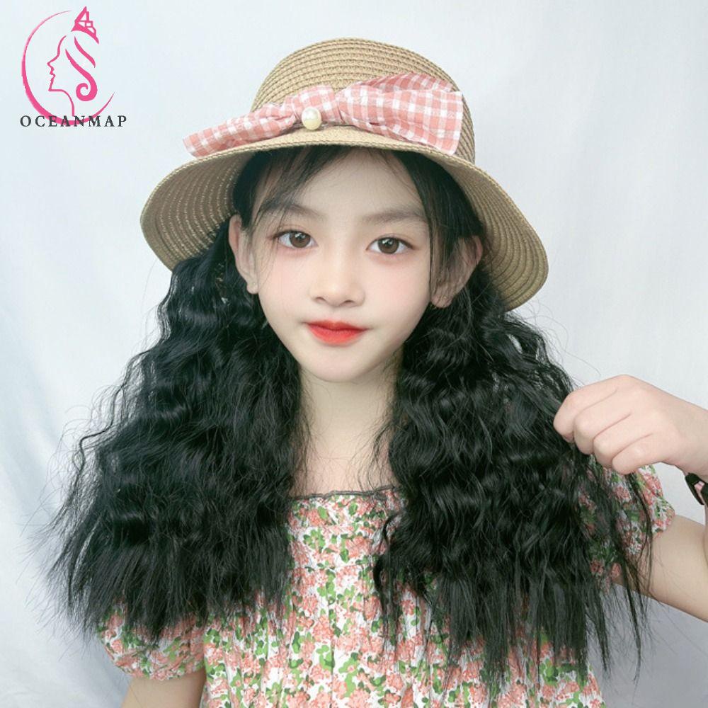 OCEANMAP Tóc Giả Dài Xoăn Tự Nhiên Bằng Sợi Tổng Hợp Chất Lượng Cao Dễ Thương Cho Bé