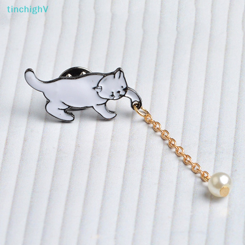 [TinchighV] Trâm Cài Áo Hình Mèo Tráng Men Đính Ngọc Trai Tráng Men Dễ Thương Làm Quà Tặng Cho Nữ [
