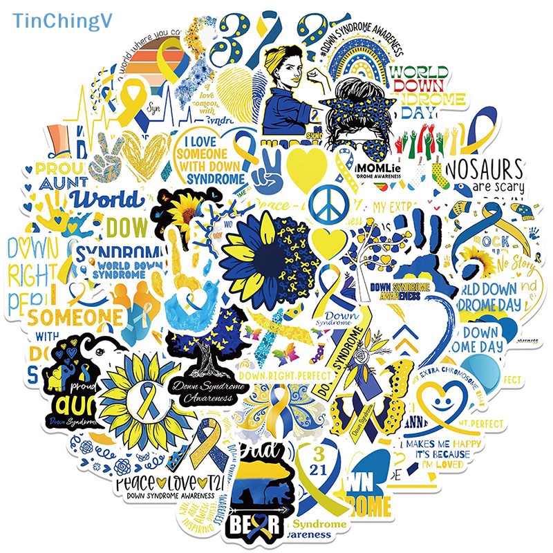 Bộ 50 Miếng Dán Chữ Down Syndrome Chăm Sóc Xe Hơi / Xe Máy / Laptop