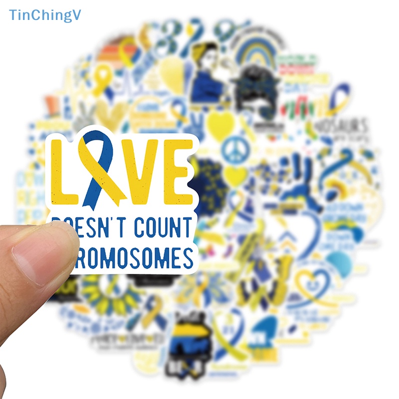 Bộ 50 Miếng Dán Chữ Down Syndrome Chăm Sóc Xe Hơi / Xe Máy / Laptop