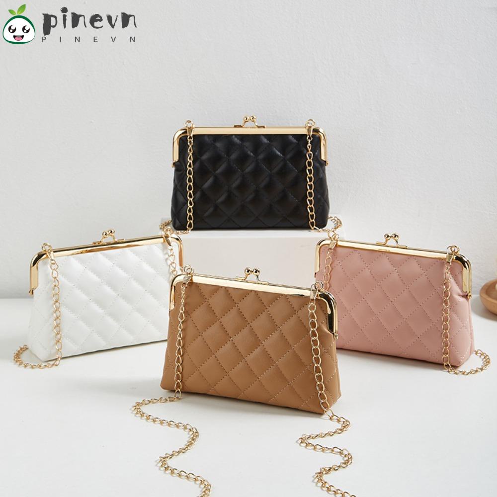 PINEVN Túi Đeo Chéo Bằng Da PU Họa Tiết Kẻ Sọc Phối Dây Xích Thời Trang Chất Lượng Cao Cho Nữ