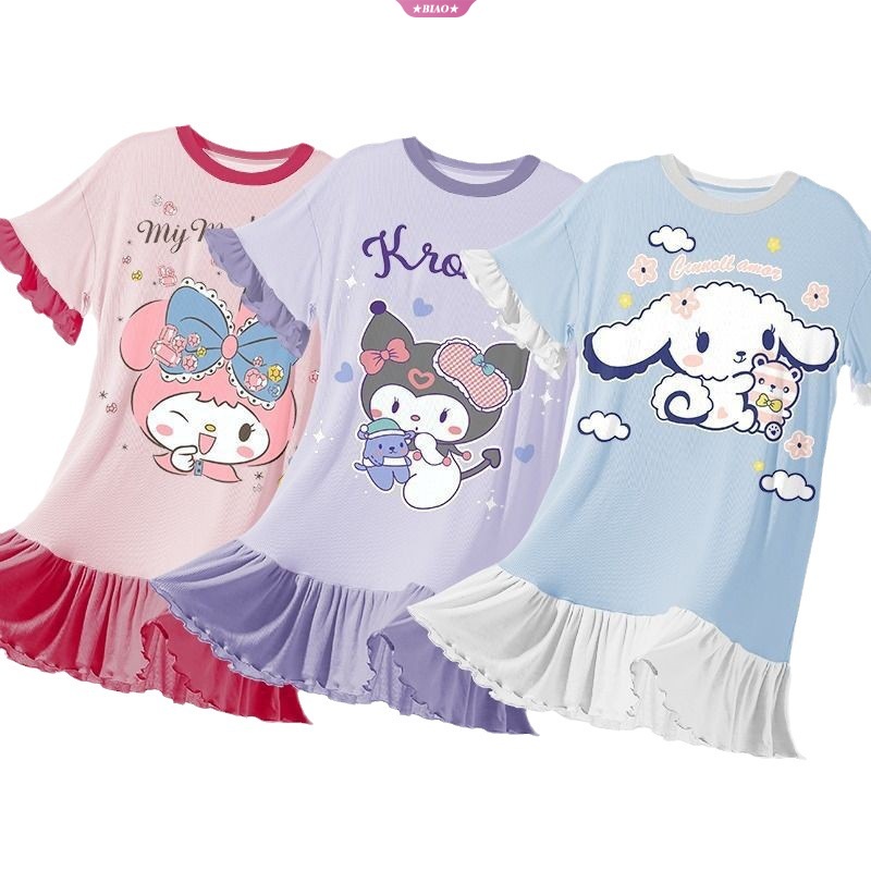 Đầm Ngủ In Hoạt Hình Cinnamoroll Kuromi Dễ Thương Thời Trang Mùa Hè Cho Bé Gái