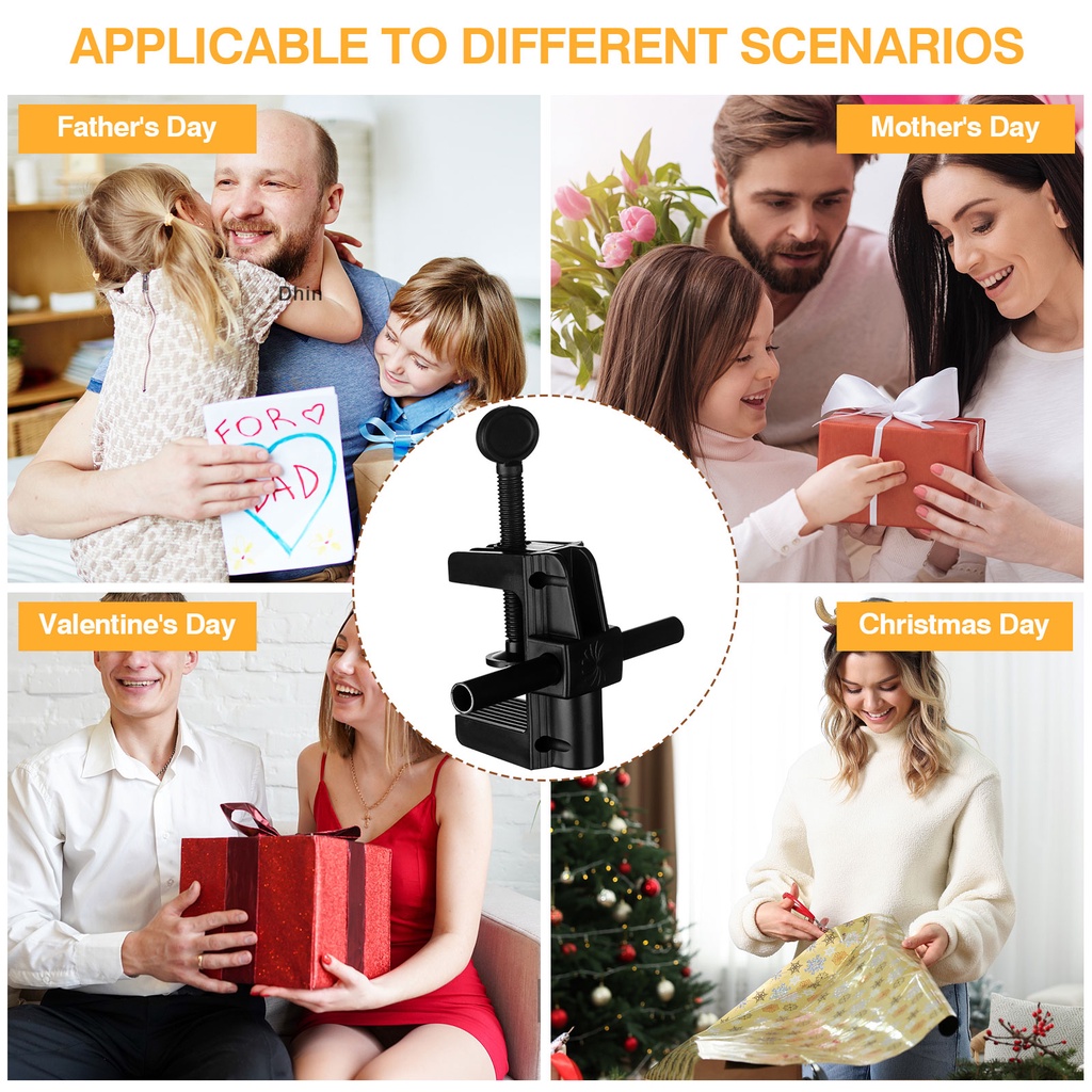 [Dhin] 10 Pcs Tabletop Gift Wrapping Tools Includes Portable Table Clamps Black Tape Dispenser Silicone Slap Bracelets Thickness Plastic Tubing for Christmas Gift Wrapping School S