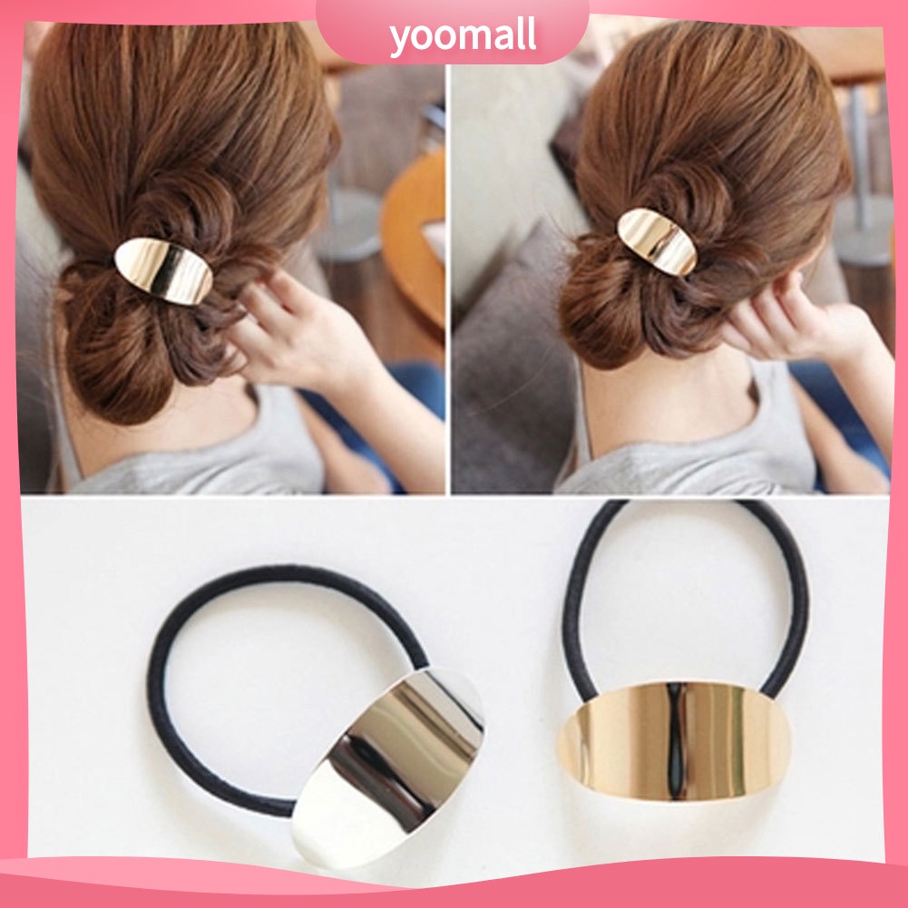 Dây Cột Tóc Đuôi Ngựa Co Giãn In Họa Tiết Chiếc Lá Hợp Kim Thời Trang Cho Nữ