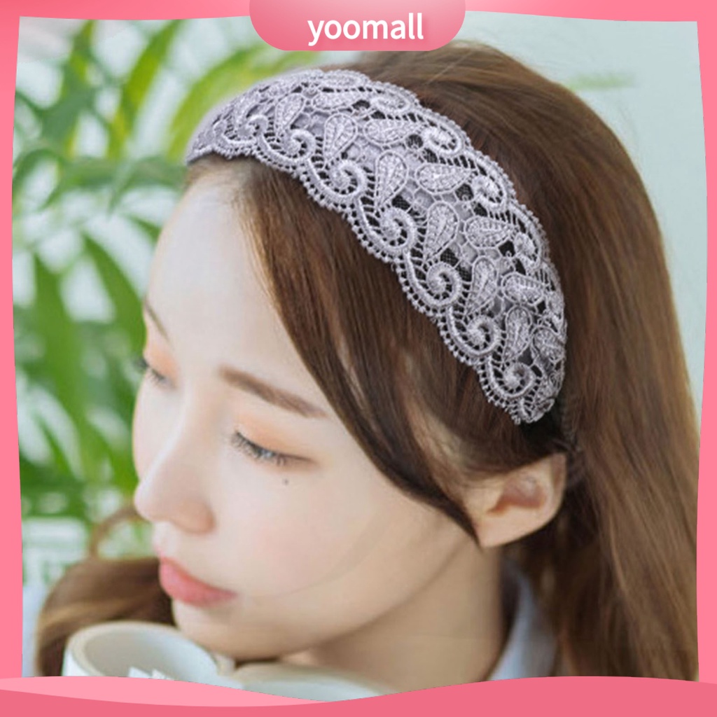 Băng Đô Cài Tóc Cố Định Răng Rộng Chống Trượt Thêu Ren Tinh Tế