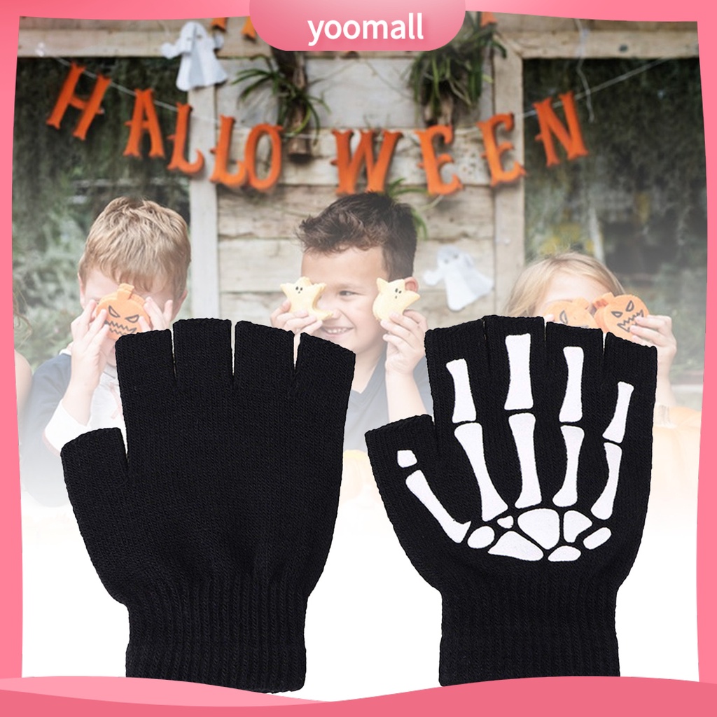 1 Đôi Găng Tay Dệt Kim Hở Ngón Phát Sáng Trong Bóng Tối Hóa Trang Halloween Cho Người Lớn