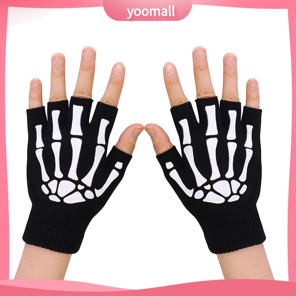 1 Đôi Găng Tay Dệt Kim Hở Ngón Phát Sáng Trong Bóng Tối Hóa Trang Halloween Cho Người Lớn