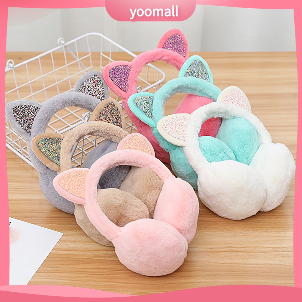 Chụp Tai Giữ Ấm Mùa Đông Hình Tai Mèo Lấp Lánh Cho Nữ