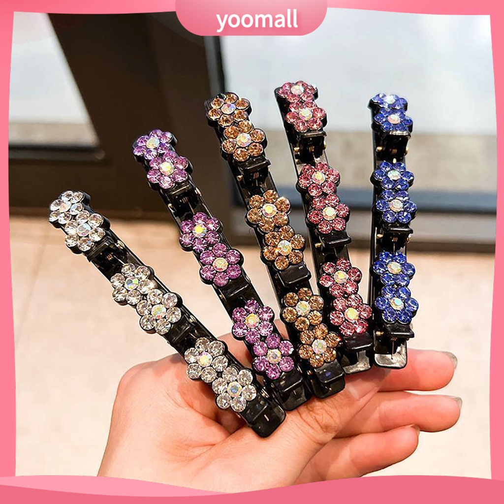 Kẹp Tóc Hai Lớp Đính Đá Lấp Lánh Thanh Lịch Chống Rơi Phong Cách Hàn Quốc