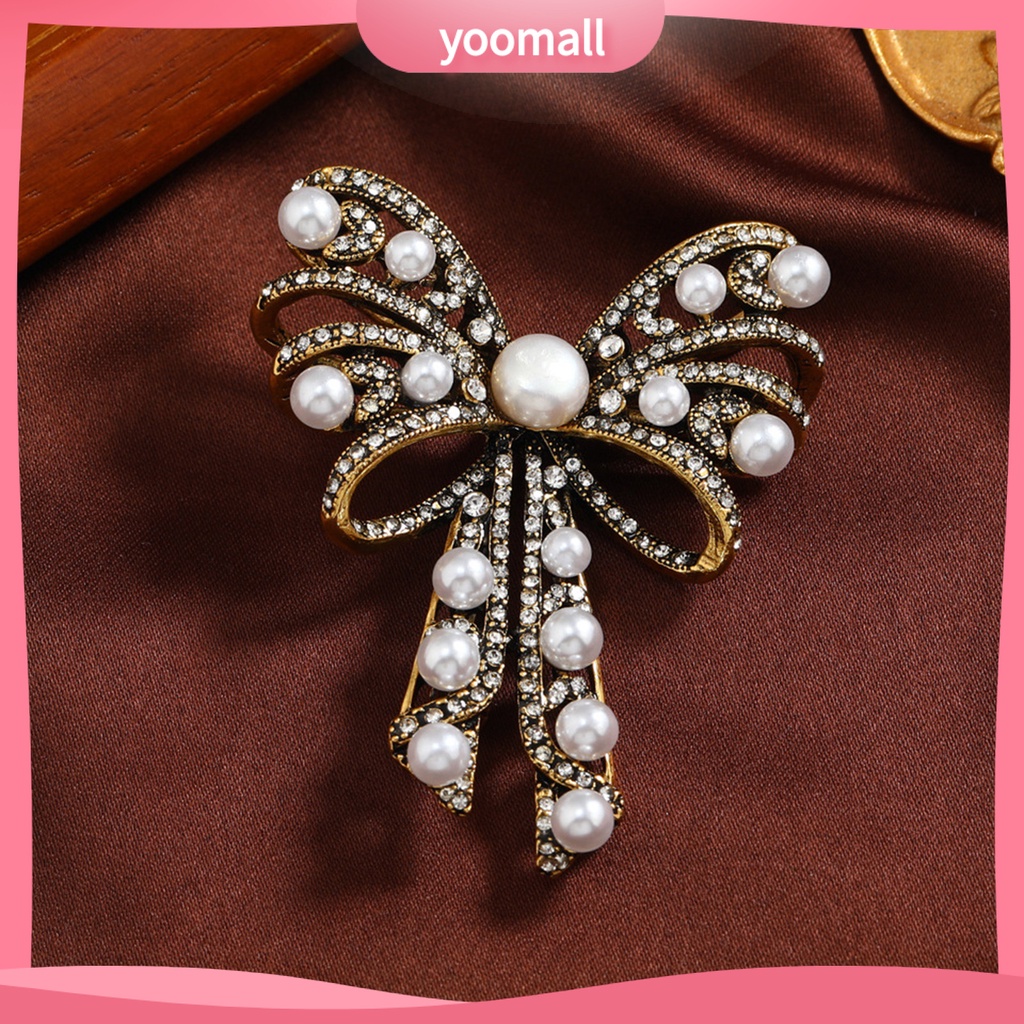 Ghim Cài Áo Hình Nơ Đính Ngọc Trai Giả Phong Cách Pháp Cổ Điển Sang Trọng Dành Cho Nữ