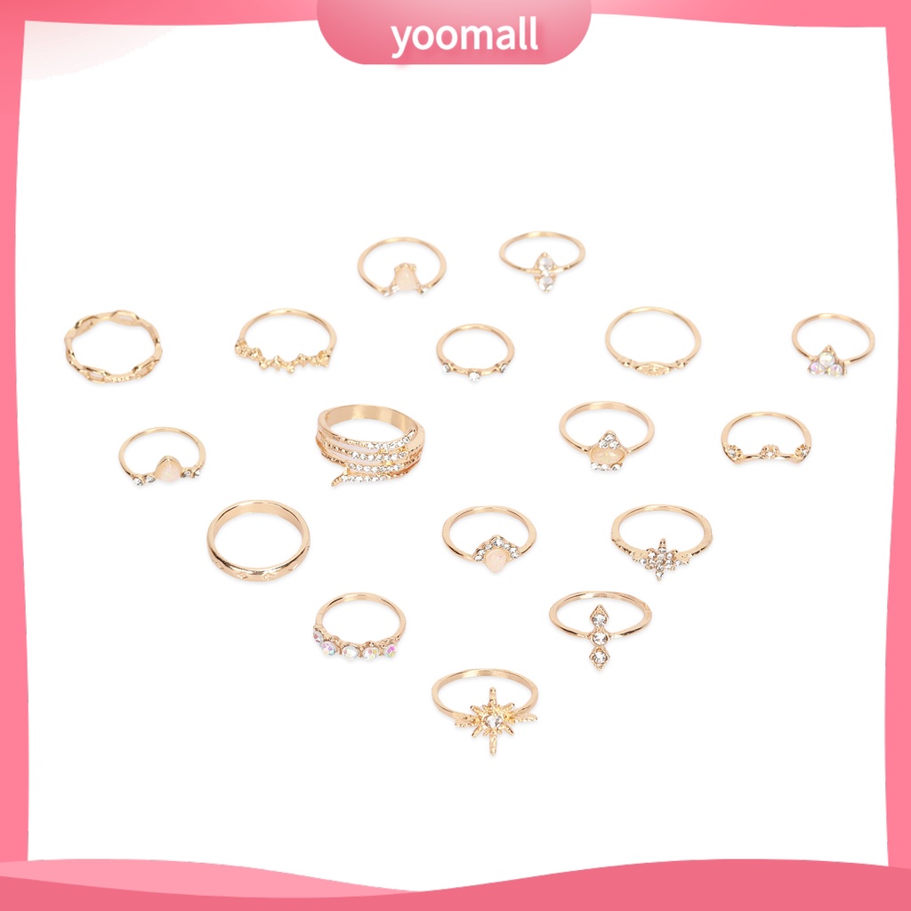 Bộ 17 Nhẫn Đính Đá Nhân Tạo Phong Cách Bohemian Thời Trang Dành Cho Nữ
