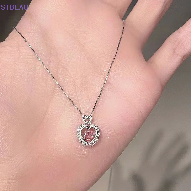 [Cxsteau] Vòng cổ Bạc Mặt Hình Trái Tim Rỗng Màu Hồng Thời Trang Vintage Thanh Lịch Làm Quà Tặng Đám Cưới Cho Nữ