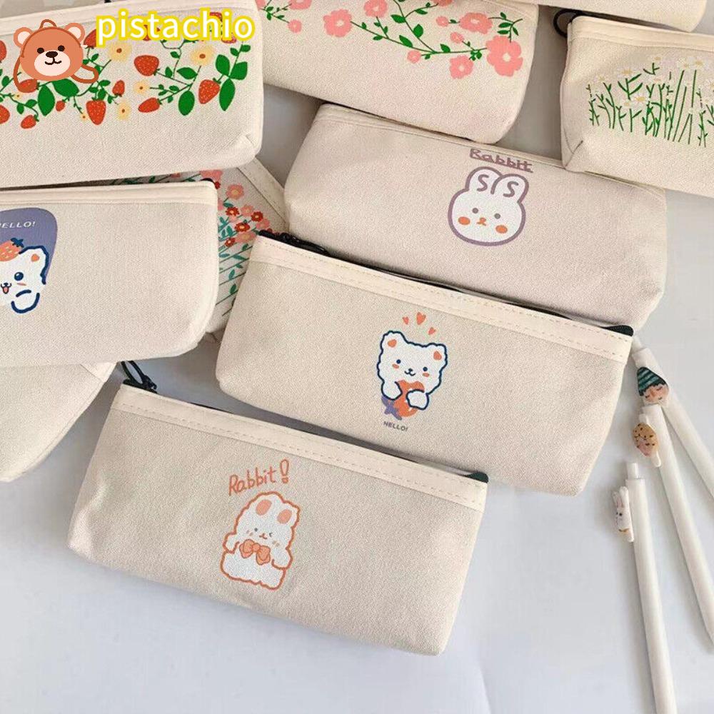 PISTA Túi Đựng Bút Bằng Vải Canvas Cỡ Lớn Họa Tiết Gấu Dễ Thương