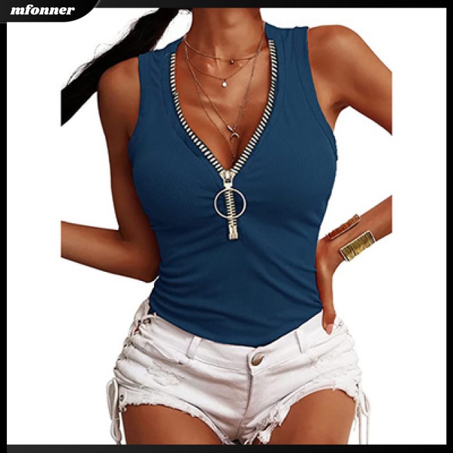 Áo Sát Nách Có Khóa Kéo Màu Sắc Đơn Giản Thoáng Khí Quyến Rũ Cho Nữ