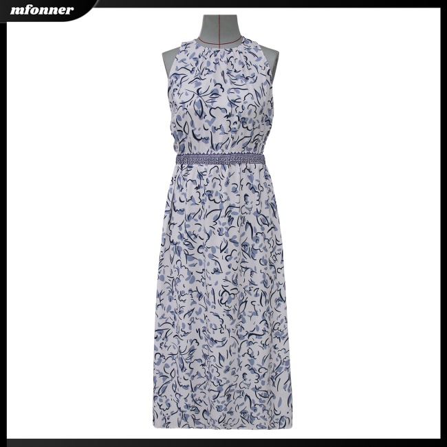 Đầm Midi Chữ A Không Tay Lưng Thun In Hoa Phong Cách Bohemian Cổ Điển Dành Cho Nữ