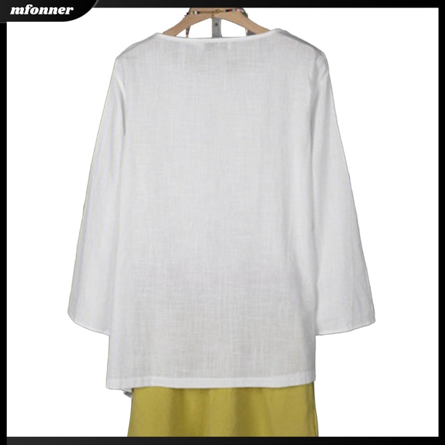 Áo Thun Cotton Lanh Tay Dài Cổ Tròn Màu Sắc Đơn Giản Thanh Lịch Dành Cho Nữ