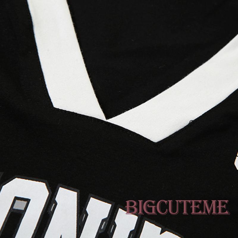 Áo Thun Crop Top Đen Tay Ngắn Cổ Chữ V In Chữ Thời Trang Mùa Hè Cho Nữ