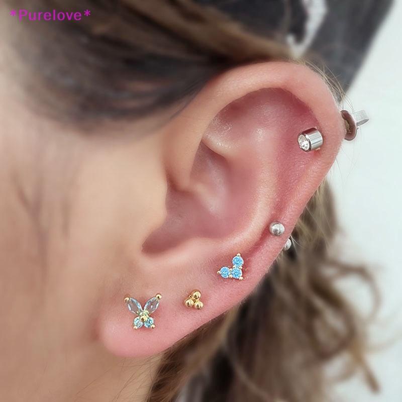 Khuyên Tai Helix Bằng Thép Không Gỉ Hình Bướm Đính Đá Pha Lê Thời Trang Mới