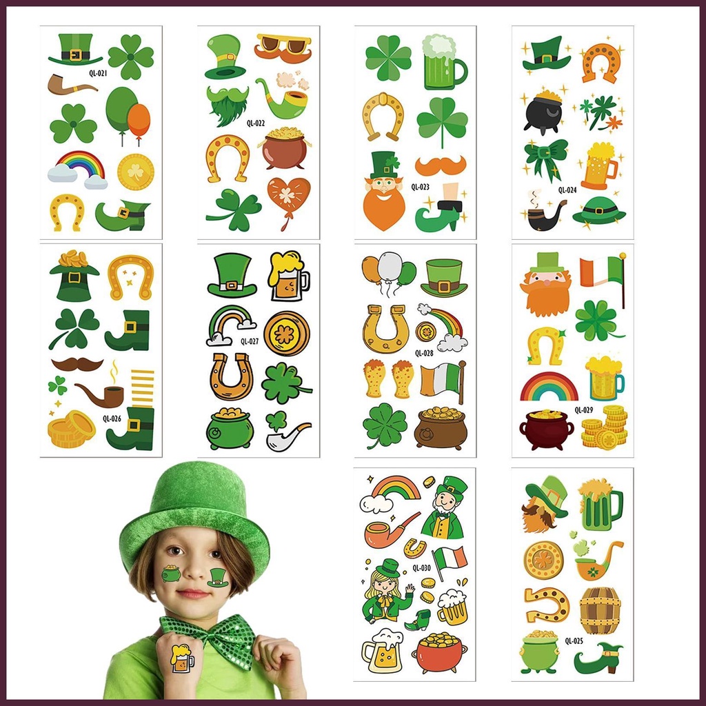 Bộ 10 Tấm Hình Xăm Tạm Thời Chủ Đề Ngày Lễ Hội Thánh Patricks