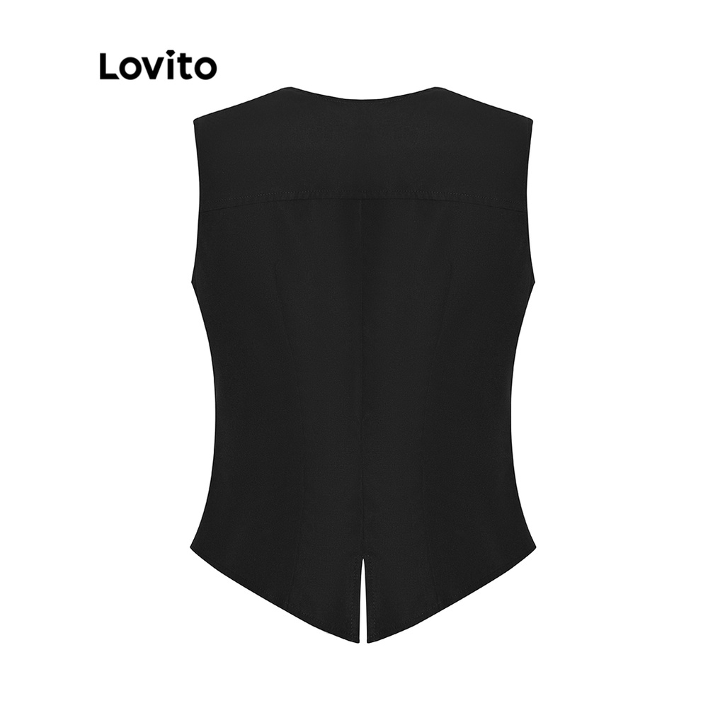 Áo Lovito cổ chữ V không tay màu trơn phối nút xẻ tà sau lưng phong cách thường ngày dành cho nữ L53AD021