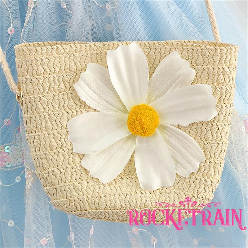 Bộ Đầm 2 Dây Đính Kim Sa Hình Bướm + Túi Rơm Dành Cho Bé Gái