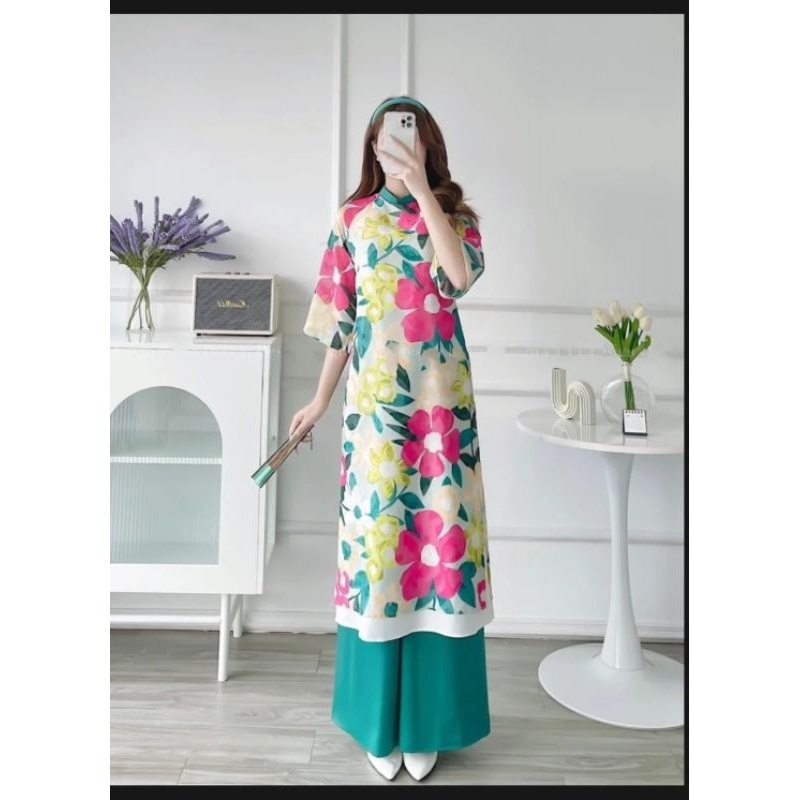 Áo dài tơ mộc 4 tà họa tiết hoa đẹp ⚡ HÀNG LOẠI 1 ⚡ Áo dài tay lỡ hàng thiết kế chất vải mềm mại co giãn nhẹ