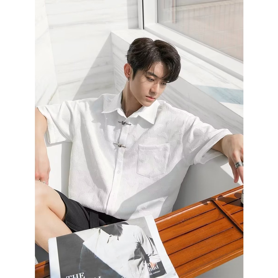 Áo Sơ Mi Tay Lửng Màu Trơn Thời Trang Mùa Hè Trẻ Trung Dành Cho Nam