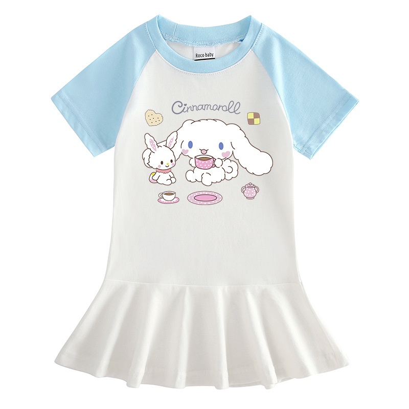 Sanrio kawali cinnamoroll váy xếp ly thoải mái màu sắc tương phản trẻ em quần áo trẻ em ins quà tặng sinh nhật cho trẻ em