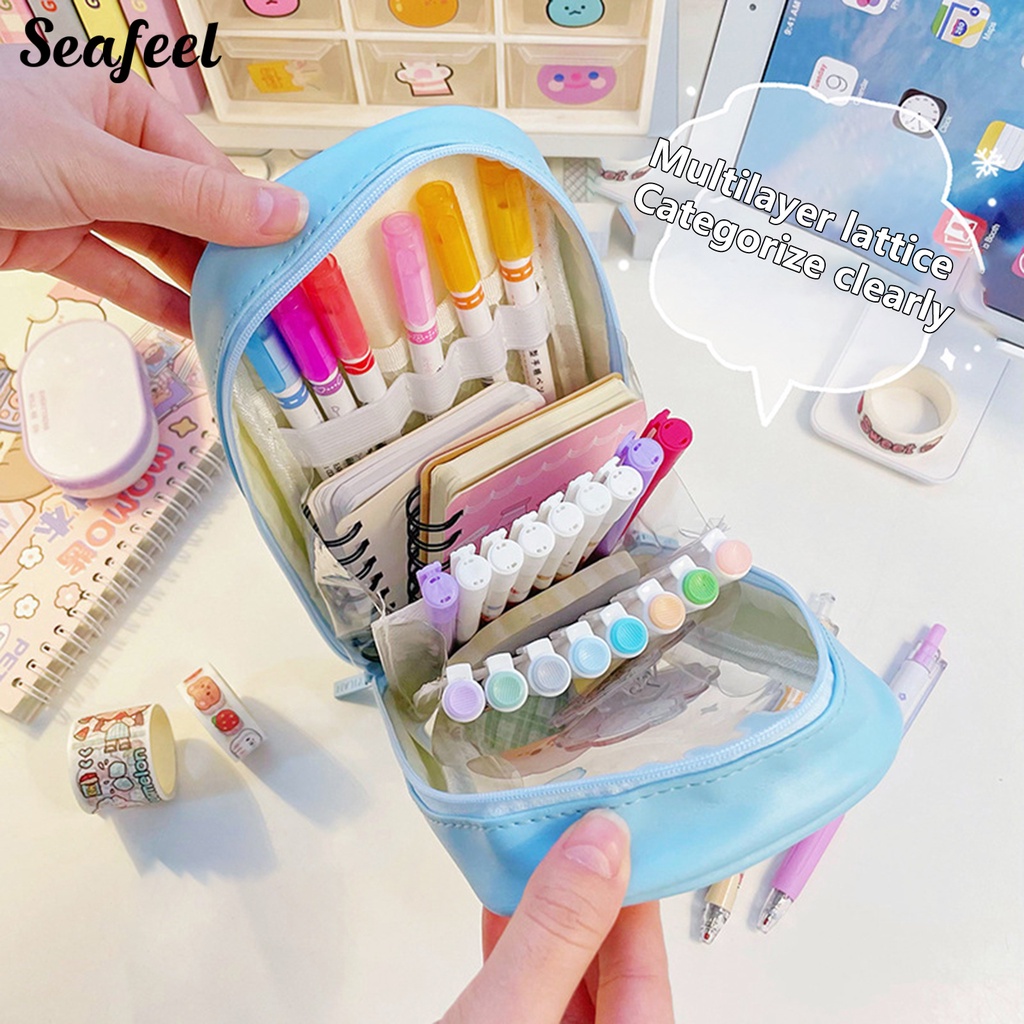 Túi Đựng Thước Kẻ Trong Suốt Chống Nước In Họa Tiết Thỏ / Gấu Có Dây Đeo