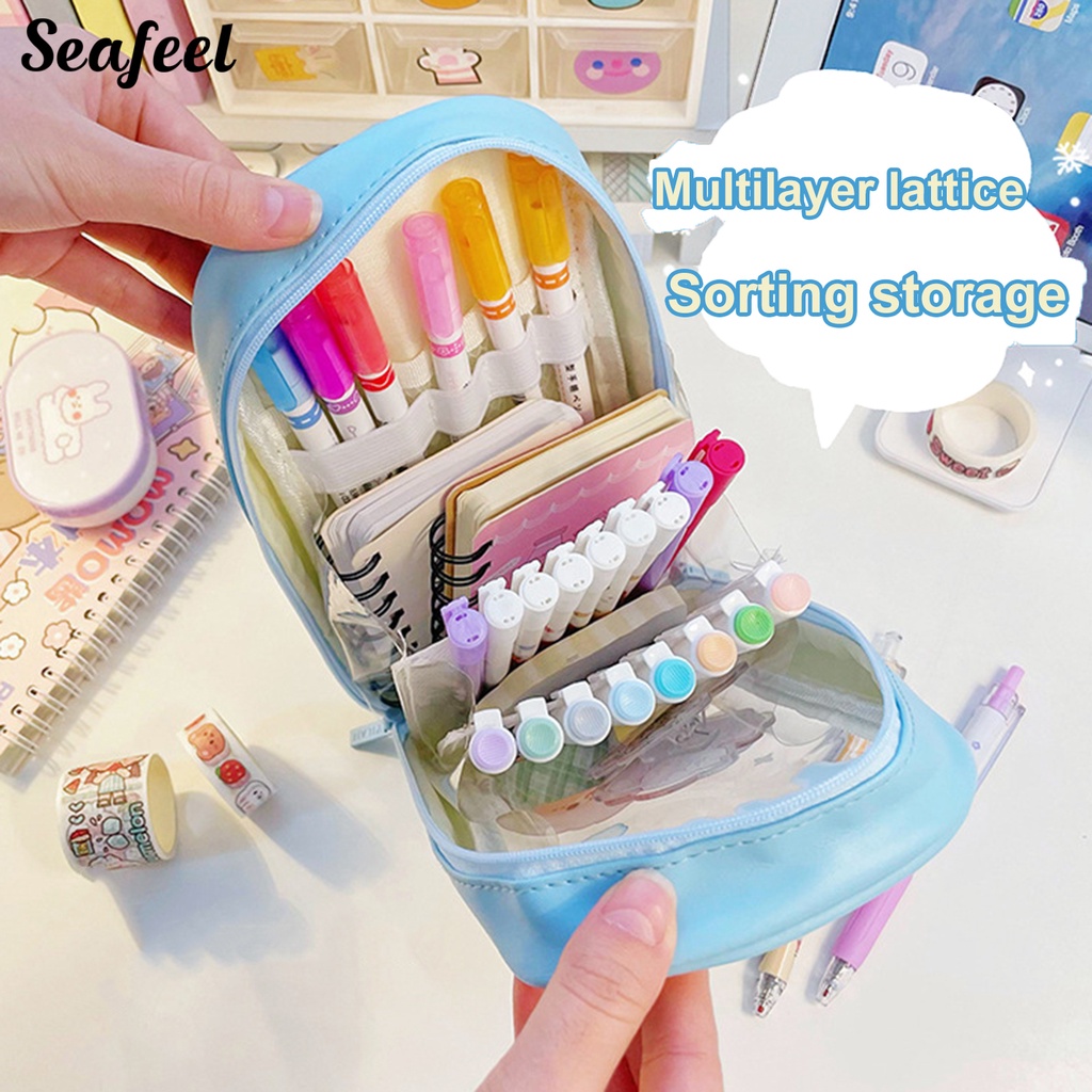 Túi Đựng Bút Chì Sức Chứa Lớn Trong Suốt In Họa Tiết Hoạt Hình Dễ Thương Có Khóa Kéo Cho Học Sinh