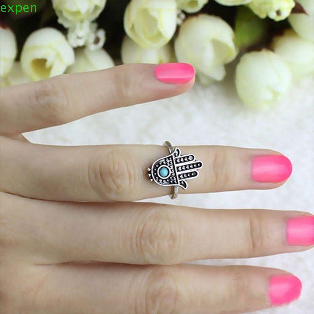 EXPEN Nhẫn Bạc May Mắn Hình Bàn Tay Fatima Phong Cách Boho Thời Trang