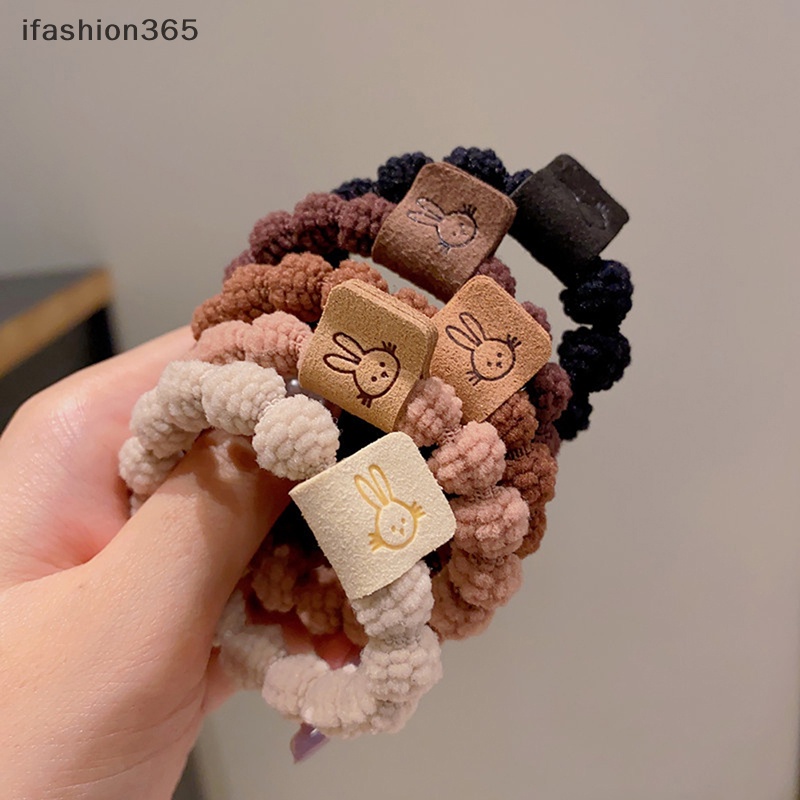 Set 5 Dây Buộc Tóc Cao Su Co Giãn Hình Thỏ Phong Cách Hàn Quốc Đơn Giản Thời Trang ifashion365