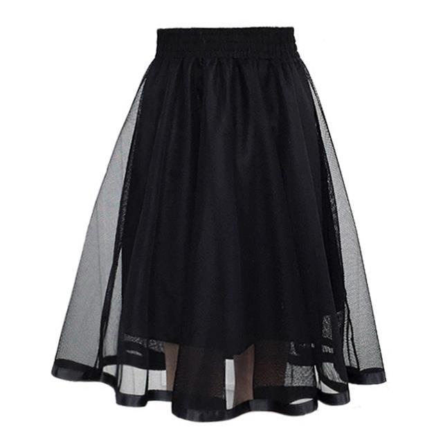Chân Váy Lưng Cao Xếp Ly Phối Ren Lưới Thời Trang Cho Nữ