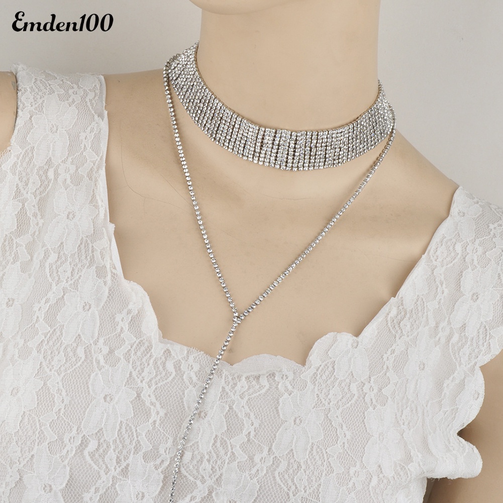 Vòng cổ Đa LớP PhốI Tua Rua ĐíNh Kim Cương Giả ThờI Trang Cho Nữ