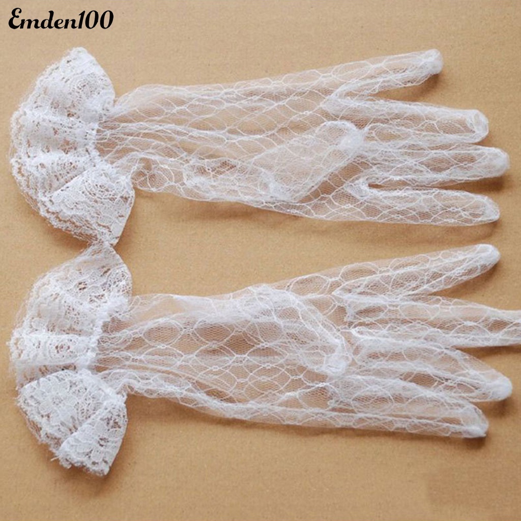 1 Đôi Găng Tay Cô Dâu Phối Ren Xuyên Thấu Màu Sắc Thanh Lịch