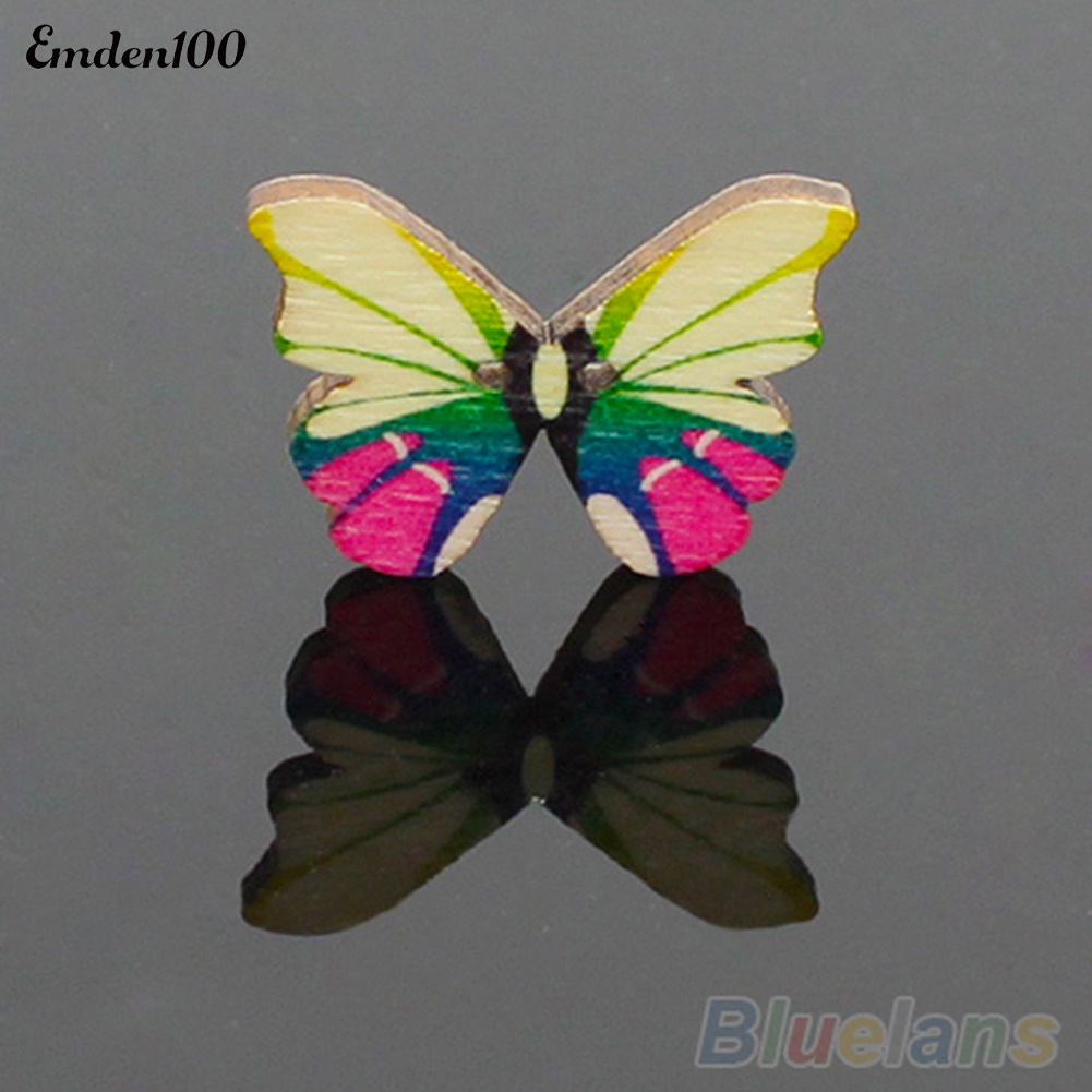 Set 50 Nút Gỗ 2 Lỗ Hình Bướm Nhiều Màu Sắc