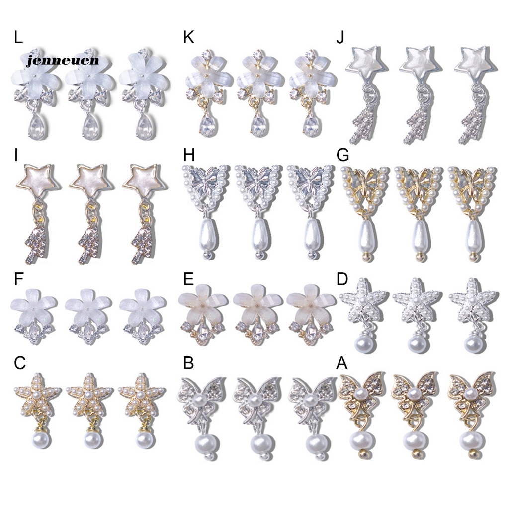 Bộ 3 Phụ Kiện Trang Trí Móng Tay Hình Bướm 3D Bằng Hợp Kim