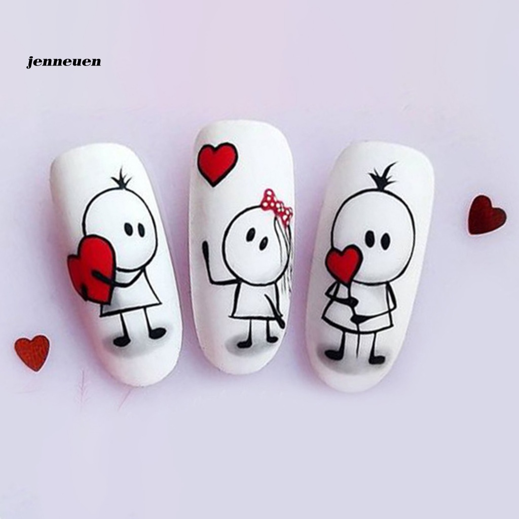 Set 12 Miếng Dán Móng Tay Bền Nhiều Màu Sắc Họa Tiết Trái Tim Kiểu Pháp Cho Salon