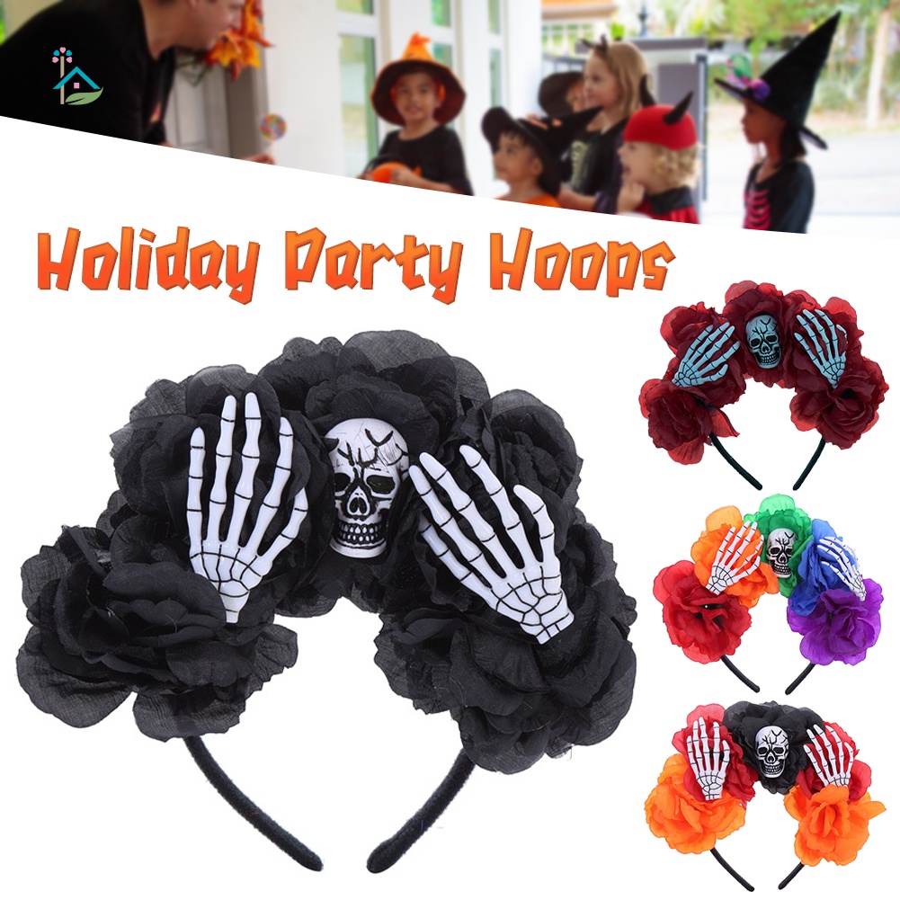 Băng Đô Hóa Trang Halloween Hình Đầu Lâu Hoa Hồng Cho Nữ